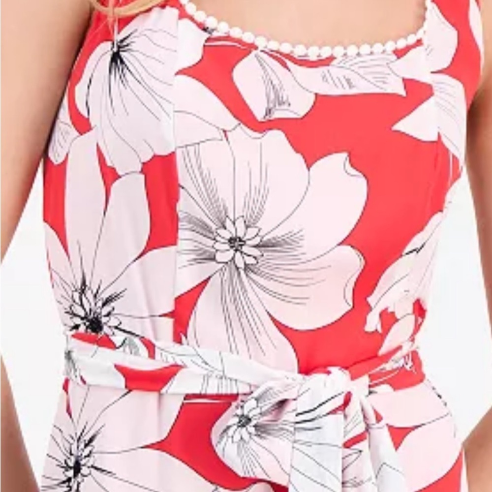 Anne Klein New With Tag Red and White Floral High Low Dress Size 14 - Picture 7 of 11